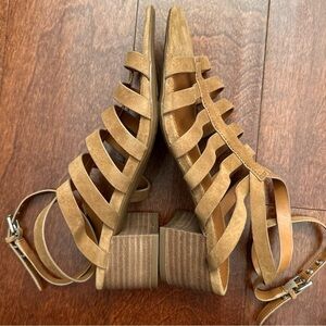 Franko Sarto, “Finesse” Tan Suede Leather Strappy Heeled Sandals, Size 6